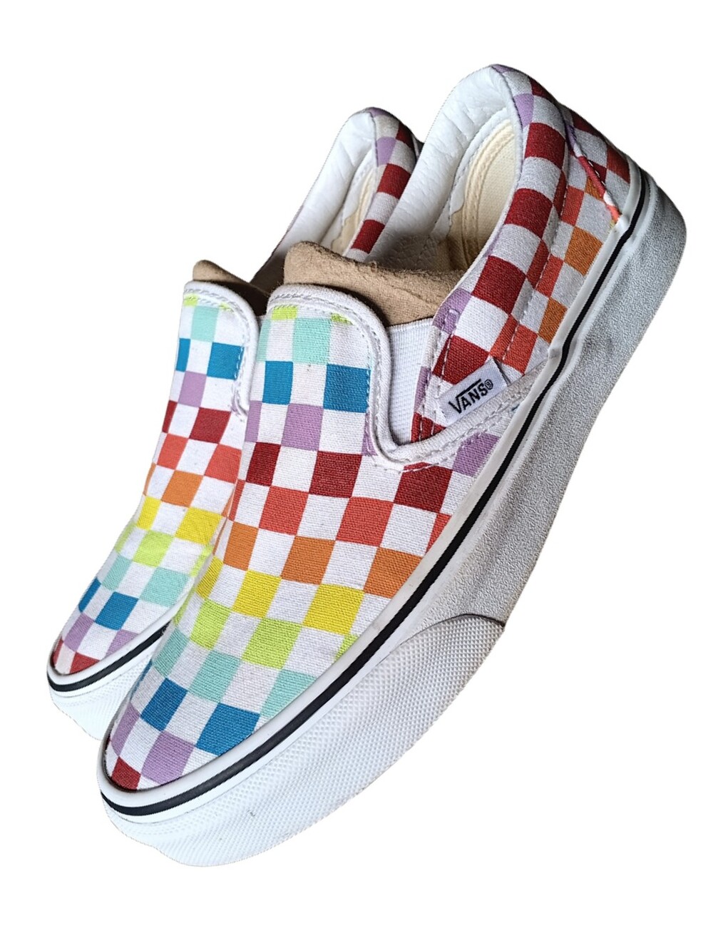 🖤 Vans Classic Checkered Rainbow Slip On Sneakers Shoes 6 7.5 Canvas Skate